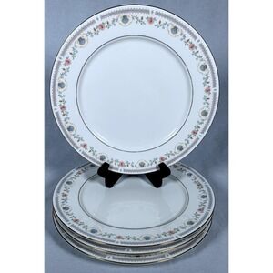 Set of (4) VTG Sango Tivoli #8305 10-1/2" Dinner Plates Pink Flowers Blue Shells